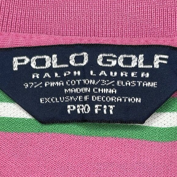 Polo Golf Ralph Lauren Shirt Mens Extra Large Pink Green Stripe Golf Preppy XL - Picture 4 of 13